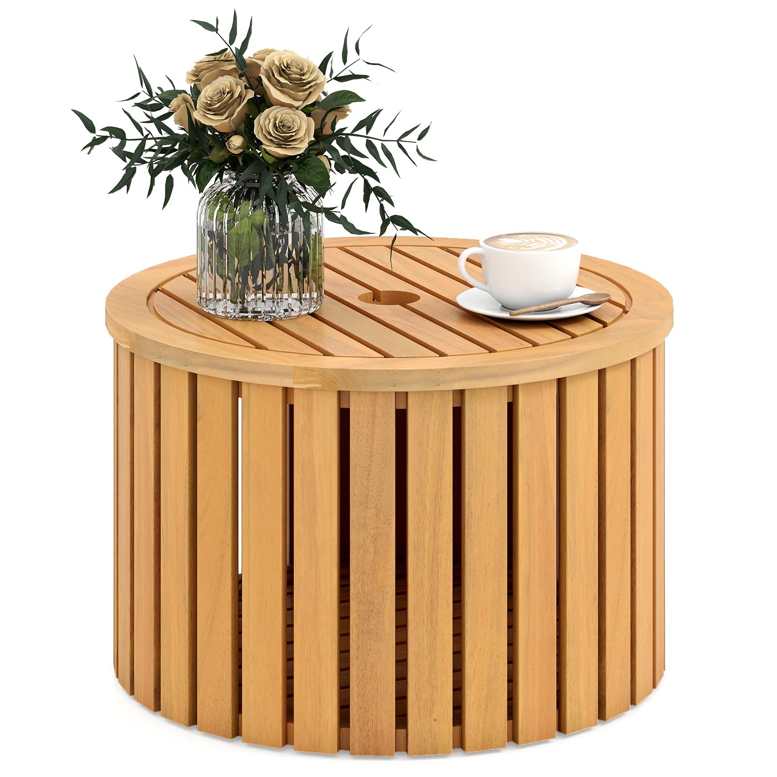 Tangkula 2-in-1 Outdoor Side Table with Storage for Backyard